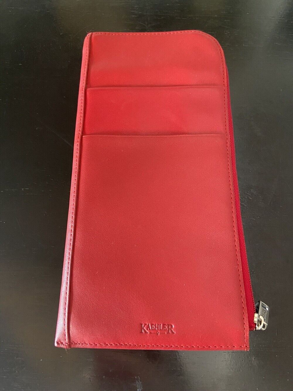 KAEHLER Red Leather Zippered Passport Wallet